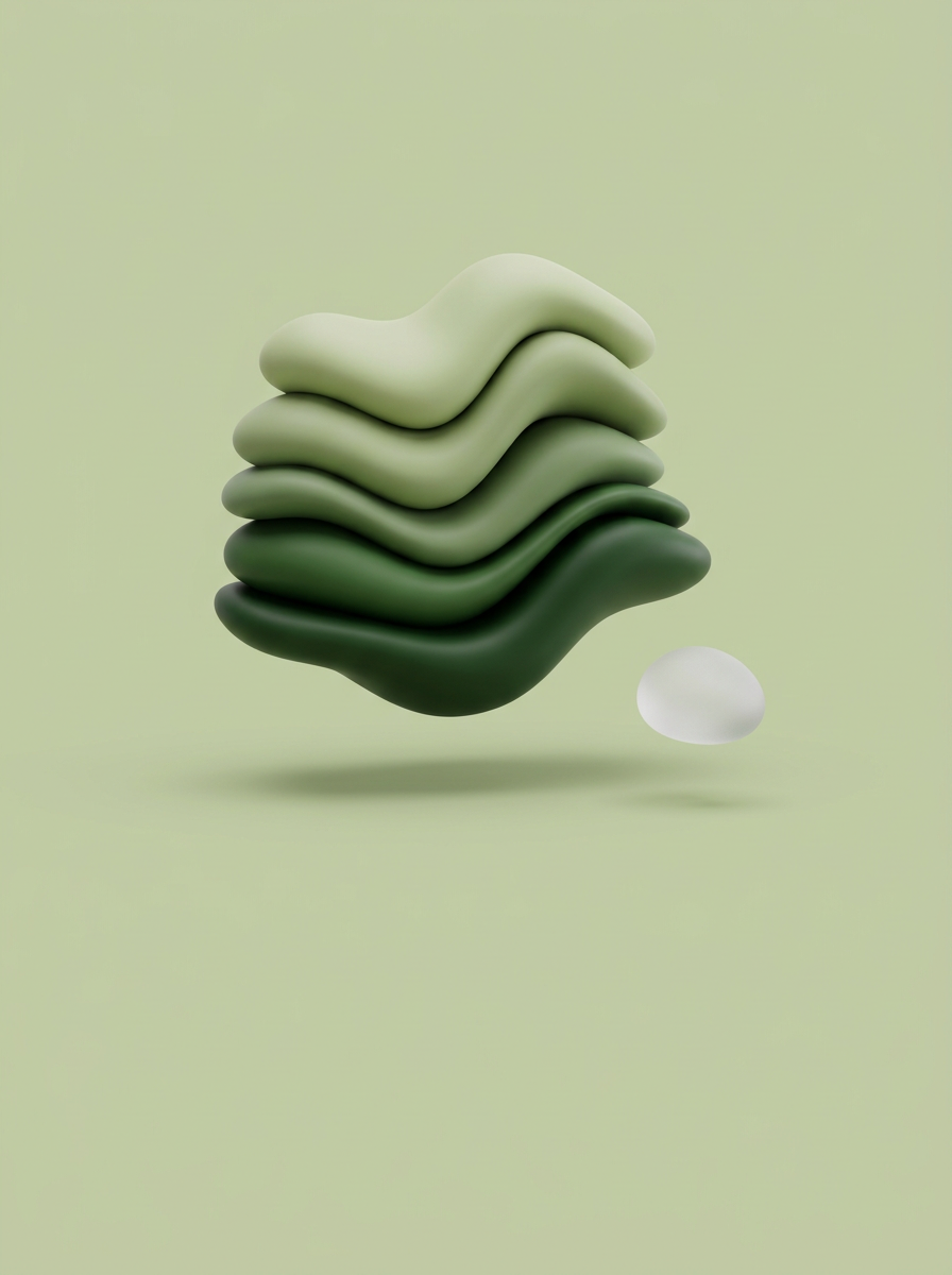 Strates arrondies en dégradé de vert, rendu en trois dimensions